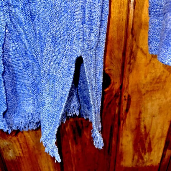J Jill Knit Tunic Fringe Hem Faux Button Back Marled Sweater Azure Blue Size M - Picture 7 of 10